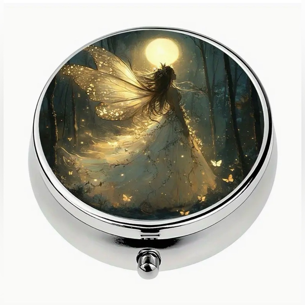 Fairy Enchanting Moonlight Round Pill Organizer 3-Compartment Compact Pill Case